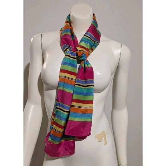 Echo Bright Multicolored Striped Long Rectangle Scarf 10”X52“ - Picture 2 of 3